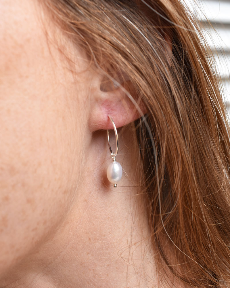 Pearl Hoops Earrings - Image 2