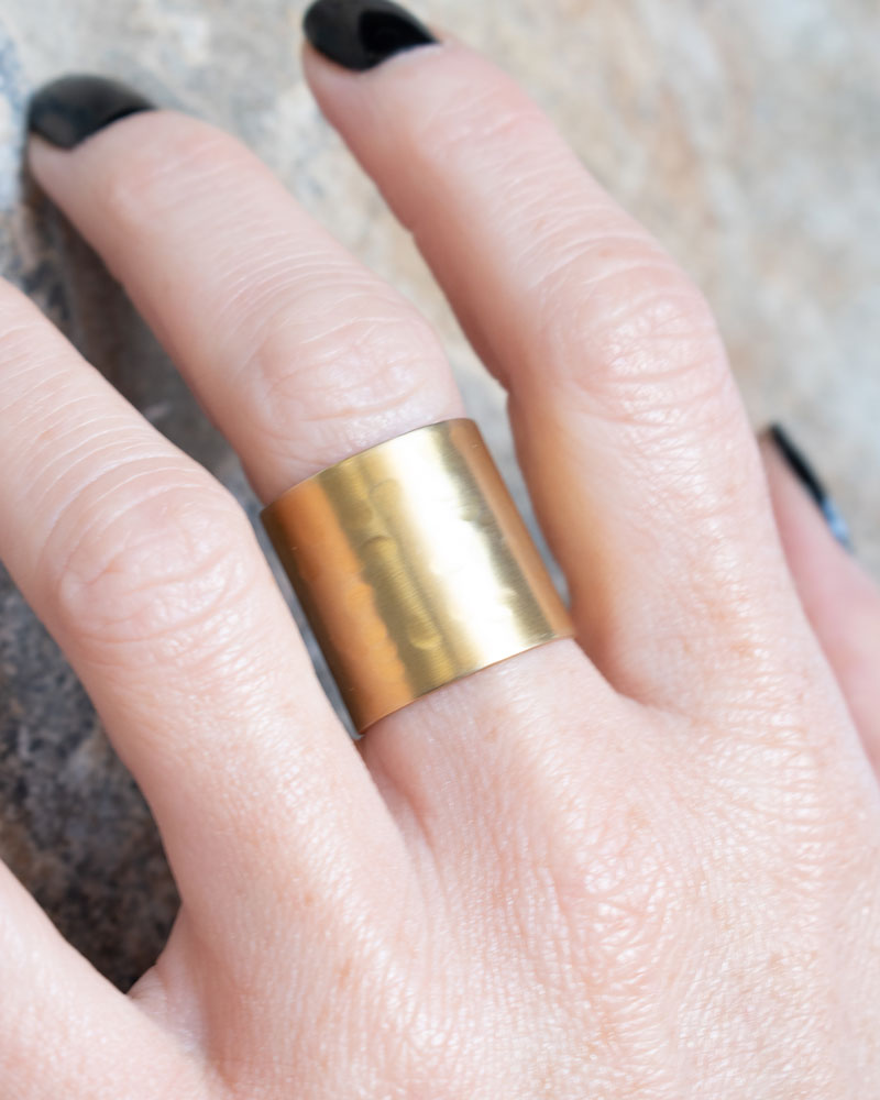 athena hammered brass ring gold plated