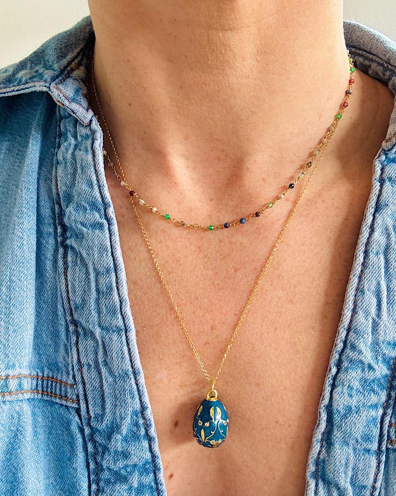 Blue Enamel Egg Necklace - Image 4