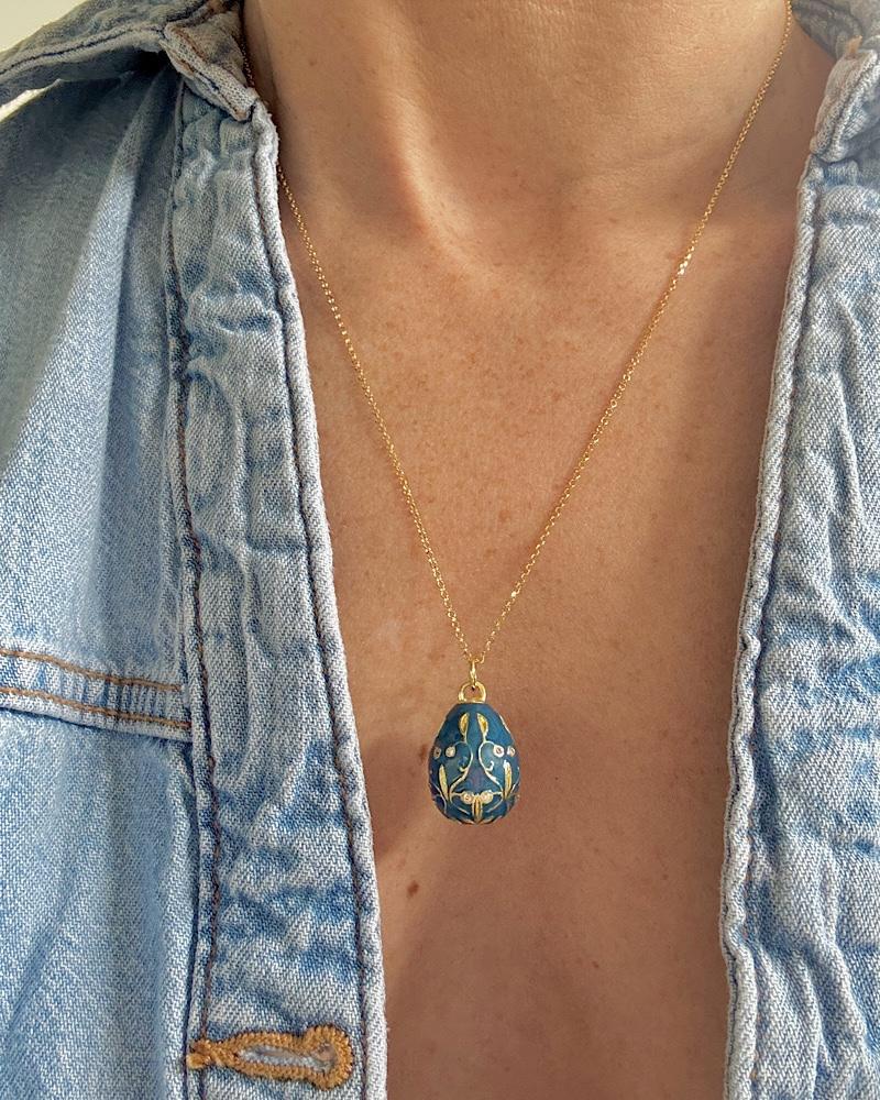 Blue Enamel Egg Necklace - Image 5