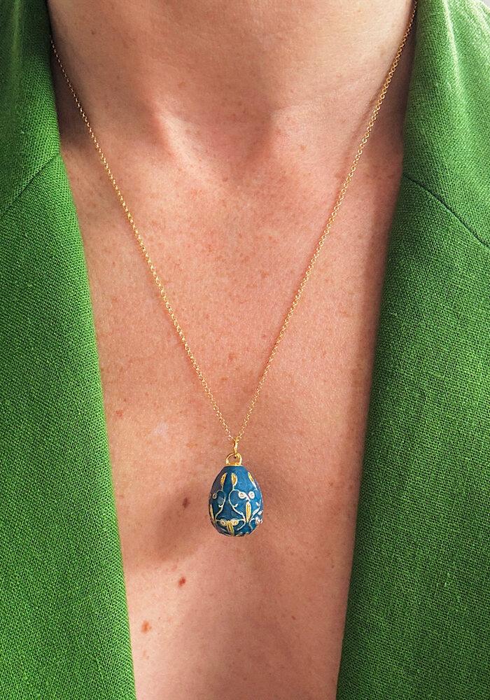 Blue Enamel Egg Necklace