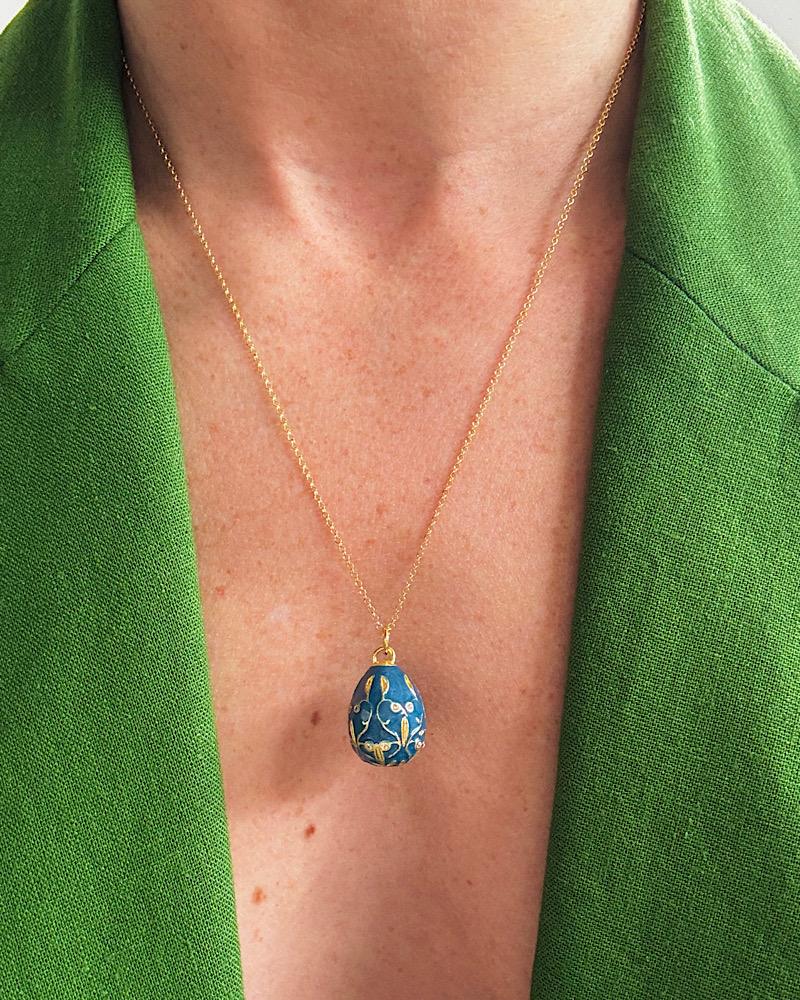 Blue Enamel Egg Necklace